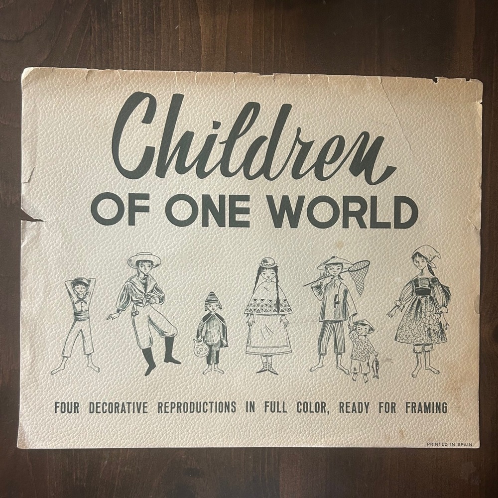 Vintage Children of One World Art Portfolio Cover Spain Illustrated MCM Ephemera